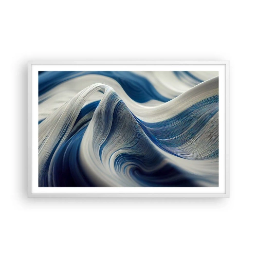 Affiche dans un cadre blanc - Poster - La fluidité du bleu et du blanc - 91x61 cm