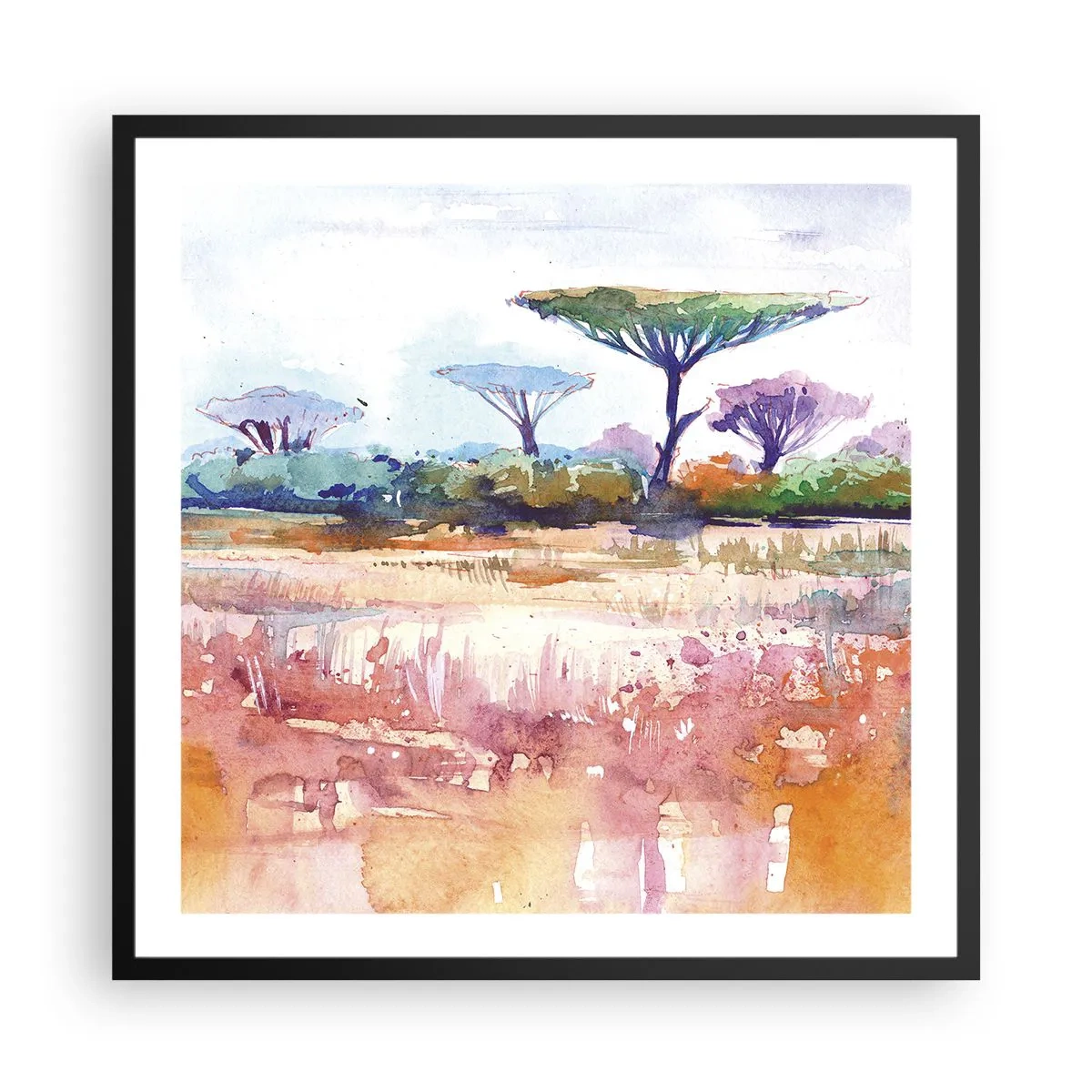 Affiche dans un cadre noir - Poster - Couleurs de savane - 60x60 cm