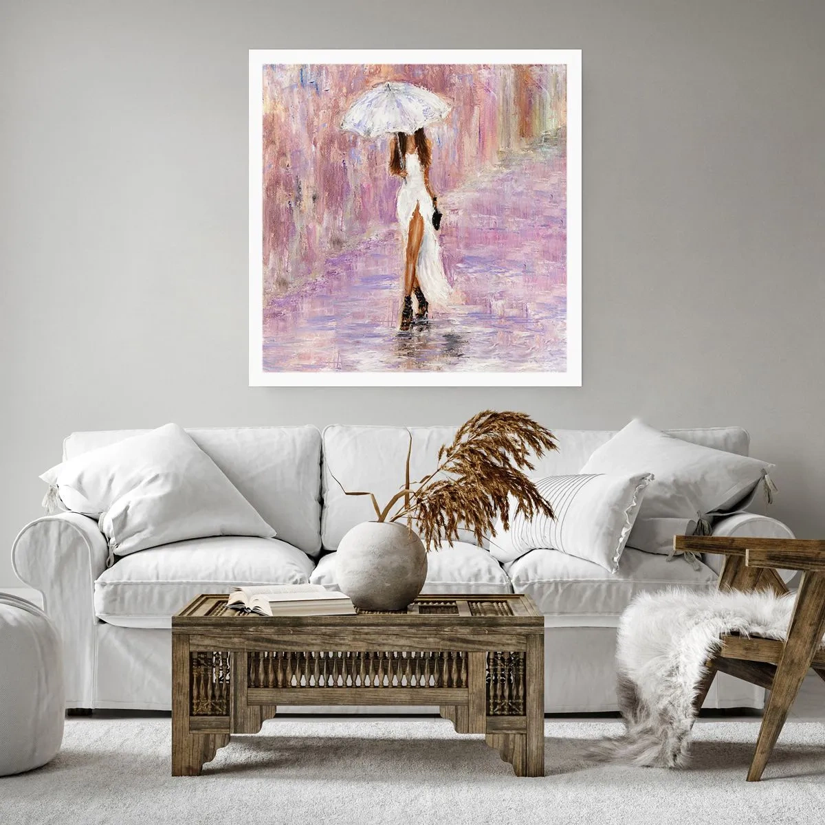 Affiche - Poster - Sous la pluie lilas - 40x40 cm