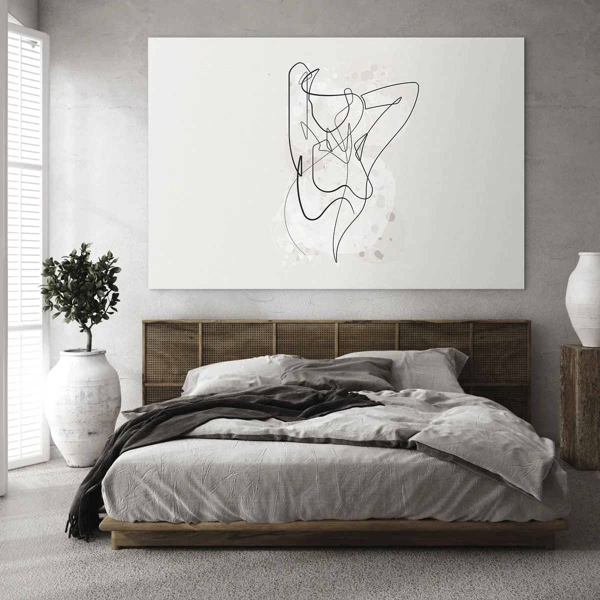 Impression sur verre - Image sur verre - Une silhouette féminine dessinée avec une seule ligne sur un fond clair - 120x80cm - L'art de la séduction - Décoration murale moderne pour le salon et la chambre ARTTOR