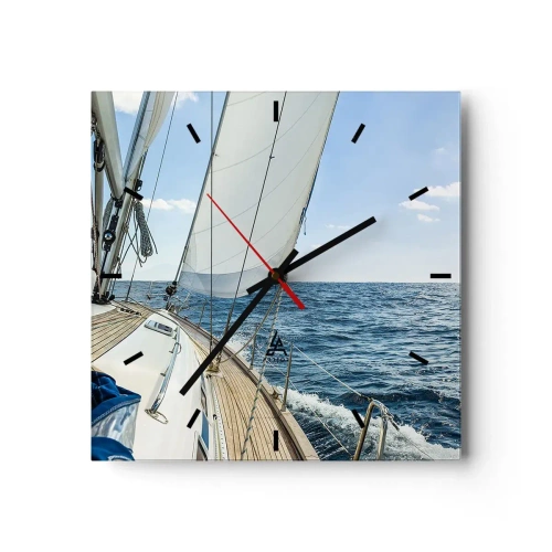 Horloge murale - Pendule murale - Un voilier sur une mer calme sous un ciel bleu - 30x30cm - Ohé, l'aventure - Décoration murale moderne pour le salon et la chambre ARTTOR