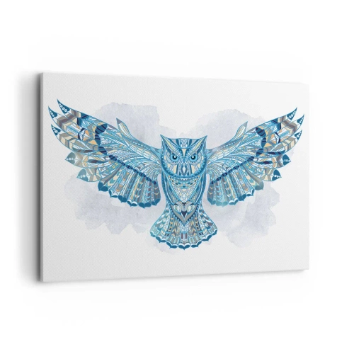 Impression sur toile - Image sur toile - Chouette décorative dans les tons de bleu - 100x70cm - D'un bosquet sacré celtique - Décoration murale moderne pour le salon et la chambre ARTTOR