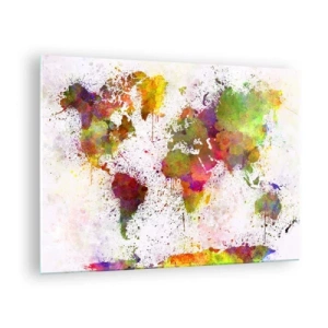 Impression sur verre - Image sur verre - Carte du monde de style artistique avec des touches de peinture colorées - 70x50cm - D'une certaine manière ça s'est passé de la même façon - Décoration murale moderne pour le salon et la chambre ARTTOR
