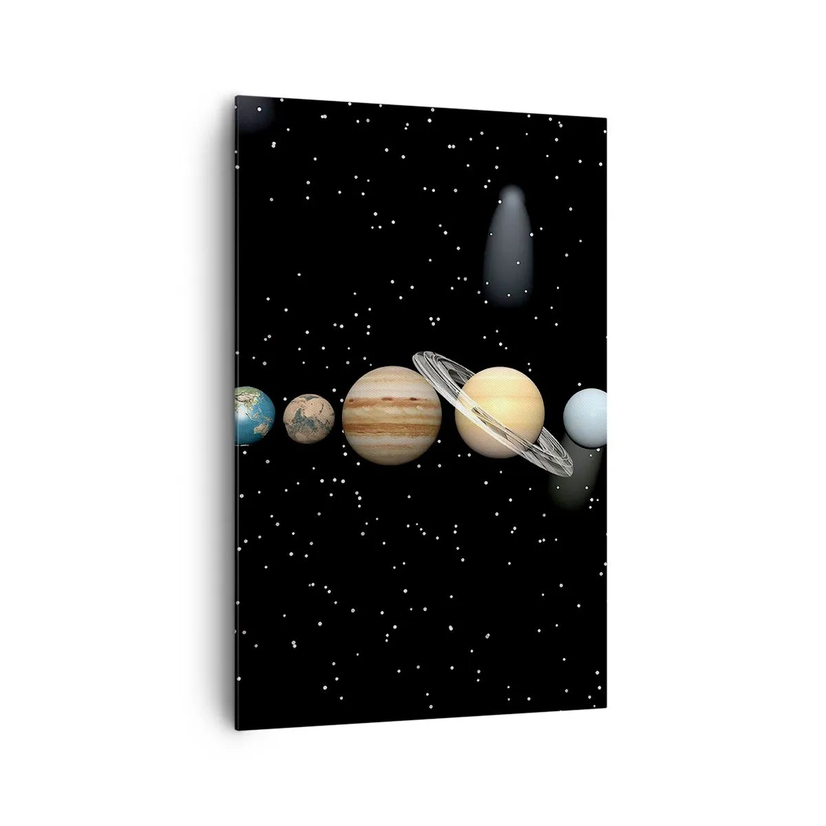 Impression sur toile - Image sur toile - Le système solaire avec des planètes sur fond d'étoiles dans l'espace - 80x120cm - Et les planètes sont folles, sont folles... - Décoration murale moderne pour le salon et la chambre ARTTOR