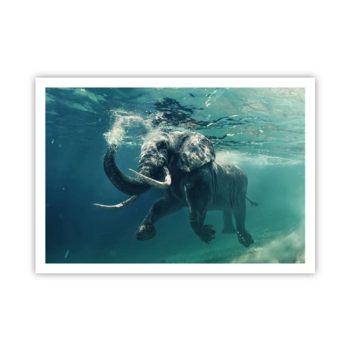Affiche - Poster - Un éléphant nageant sous l'eau dans les profondeurs turquoise - 100x70cm - Tout le monde aime nager - Décoration murale moderne pour le salon et la chambre ARTTOR