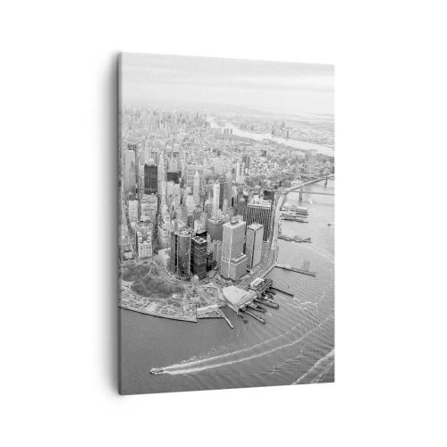 Impression sur toile - Image sur toile - Vue aérienne de Manhattan en noir et blanc - 50x70cm - Comment ne pas aimer ? - Décoration murale moderne pour le salon et la chambre ARTTOR
