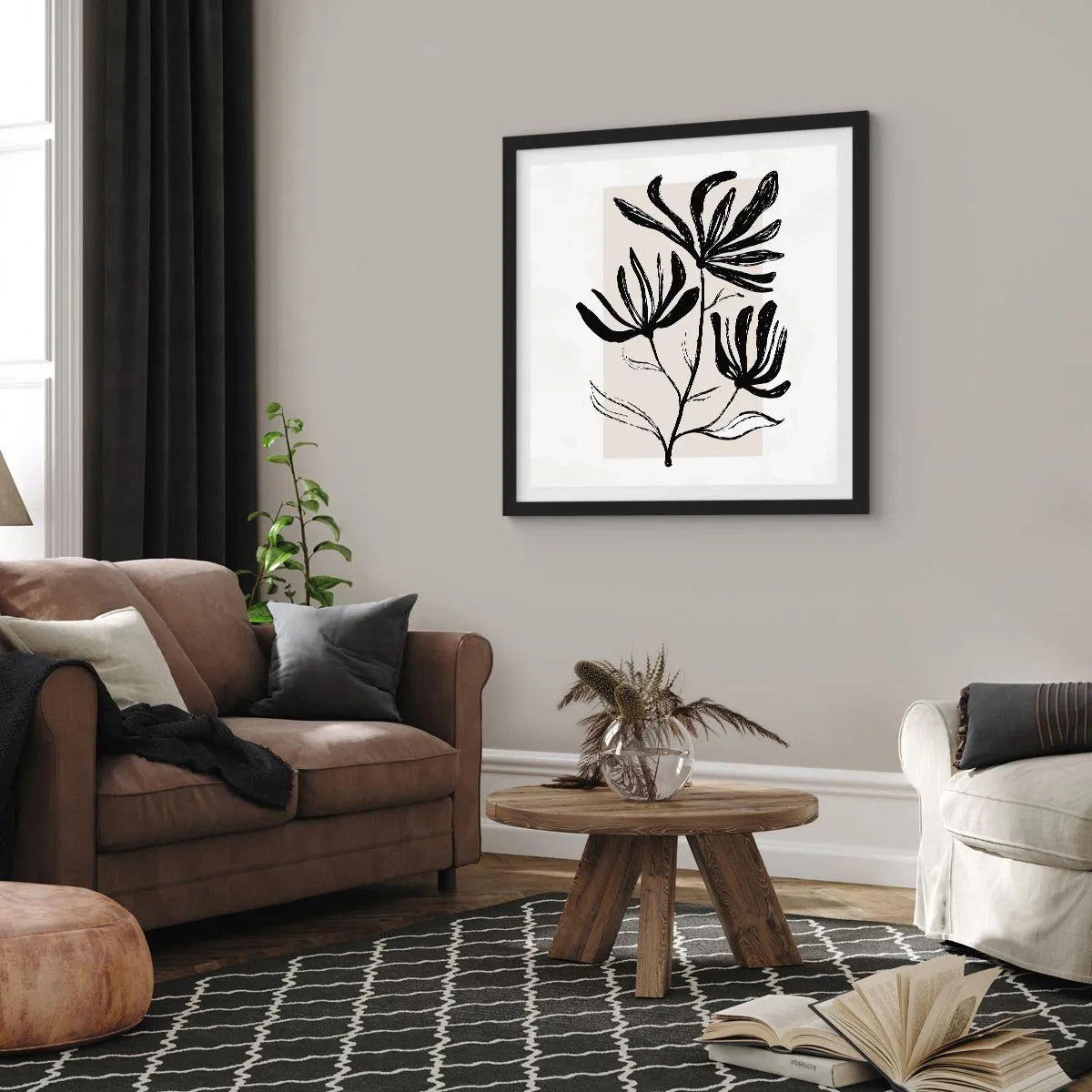 Affiche dans un cadre noir - Poster - Esquisse pour l'herbier - 60x60 cm