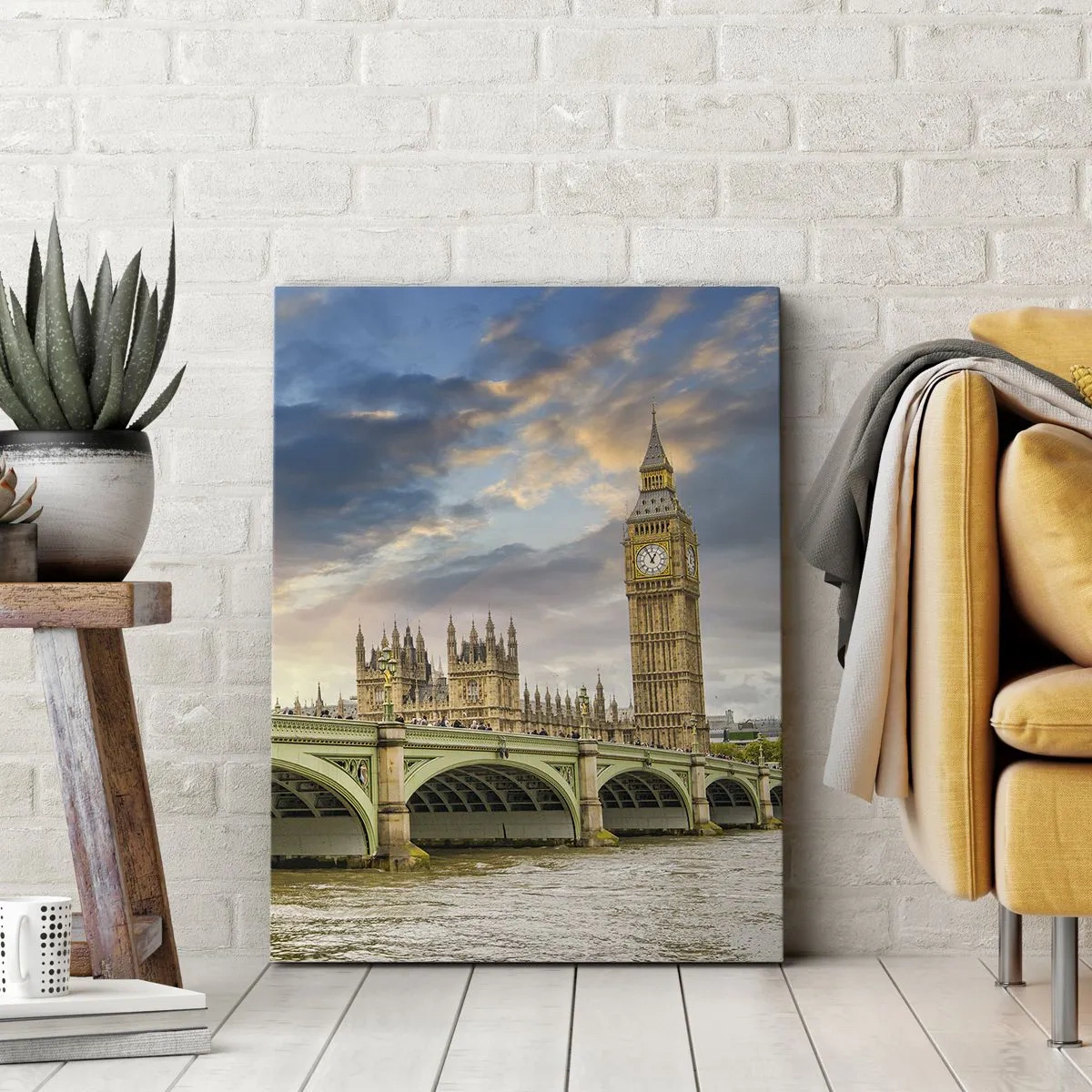 Impression sur toile - Image sur toile - Big Ben et le pont de Westminster contre le ciel au crépuscule - 50x70cm - Le temps s'est arrêté dans l'Empire - Décoration murale moderne pour le salon et la chambre ARTTOR