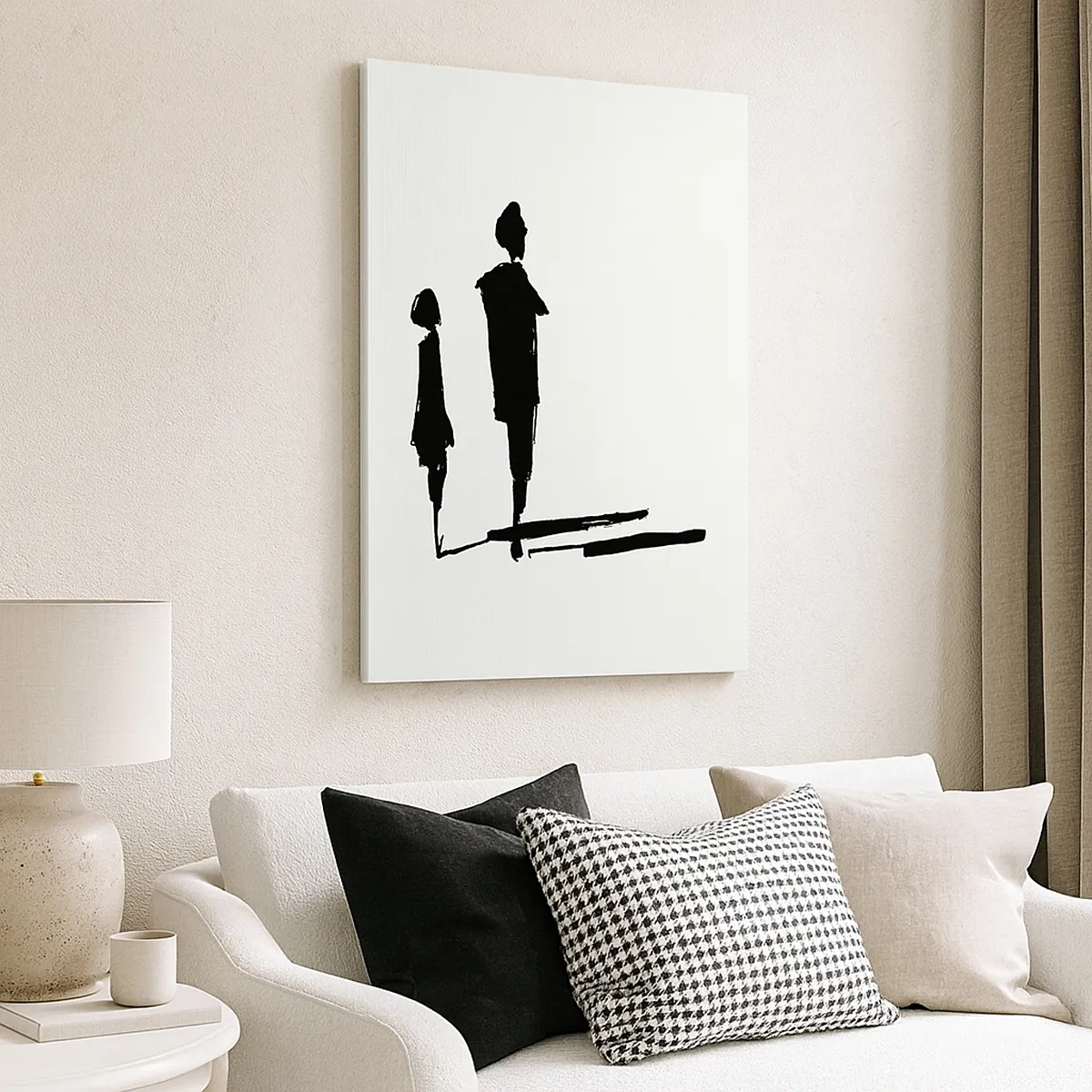 Impression sur toile - Image sur toile - Silhouettes de deux personnes en noir sur fond clair - 50x70cm - Êtes-vous sûr qu'ils sont ensemble ? - Décoration murale moderne pour le salon et la chambre ARTTOR