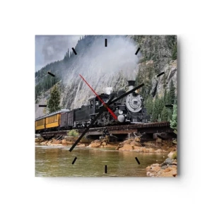 Horloge murale - Pendule murale - Une locomotive à vapeur sur un pont dans un paysage de montagne pittoresque - 30x30cm - Et lui jusqu'où? Jusqu'où? - Décoration murale moderne pour le salon et la chambre ARTTOR