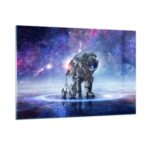 Impression sur verre - Image sur verre - Astronaute dans l'espace contre le ciel étoilé - 120x80cm - Le ciel étoilé au dessus de moi - Décoration murale moderne pour le salon et la chambre ARTTOR