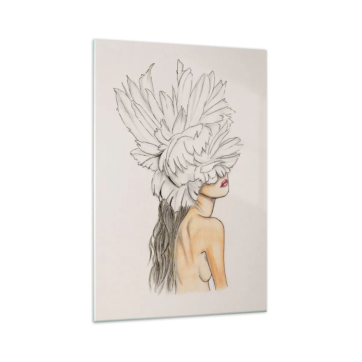 Impression sur verre - Image sur verre - Portrait d'une femme avec décoration de plumes dans un style artistique - 70x100cm - Beauté couronnée - Décoration murale moderne pour le salon et la chambre ARTTOR