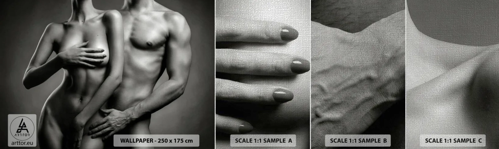 Échantillon de Papier Peint Premium Canvas - Adam et Eve - Femme, Homme, Corps - 100x30 cm