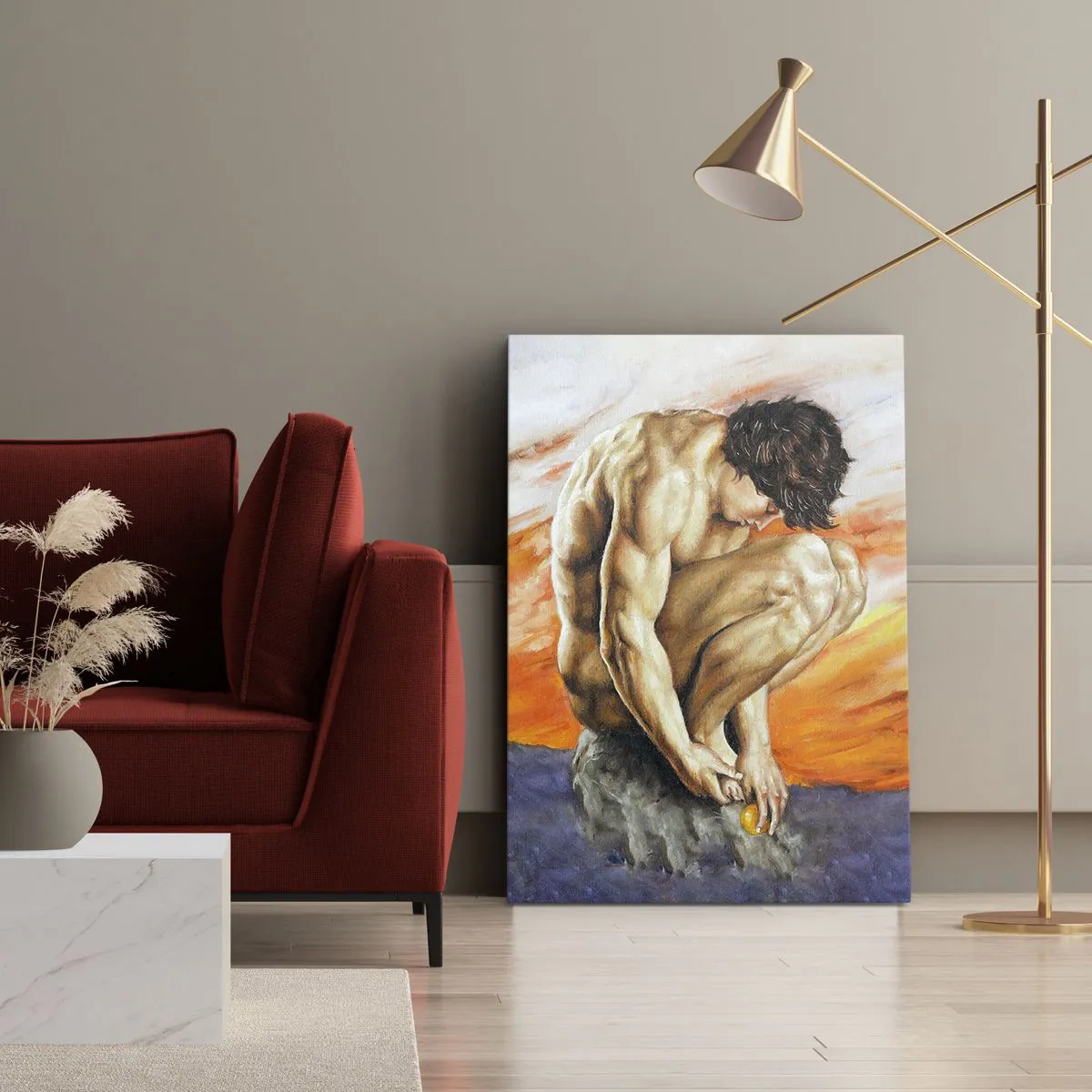 Impression sur toile - Image sur toile - Un homme perdu dans ses pensées sur fond de coucher de soleil - 70x100cm - Plongé dans ses pensées - Décoration murale moderne pour le salon et la chambre ARTTOR
