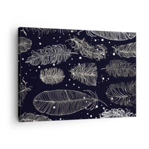 Impression sur toile - Image sur toile - Plumes blanches délicates sur fond bleu marine - 70x50cm - Toile de plumes - Décoration murale moderne pour le salon et la chambre ARTTOR