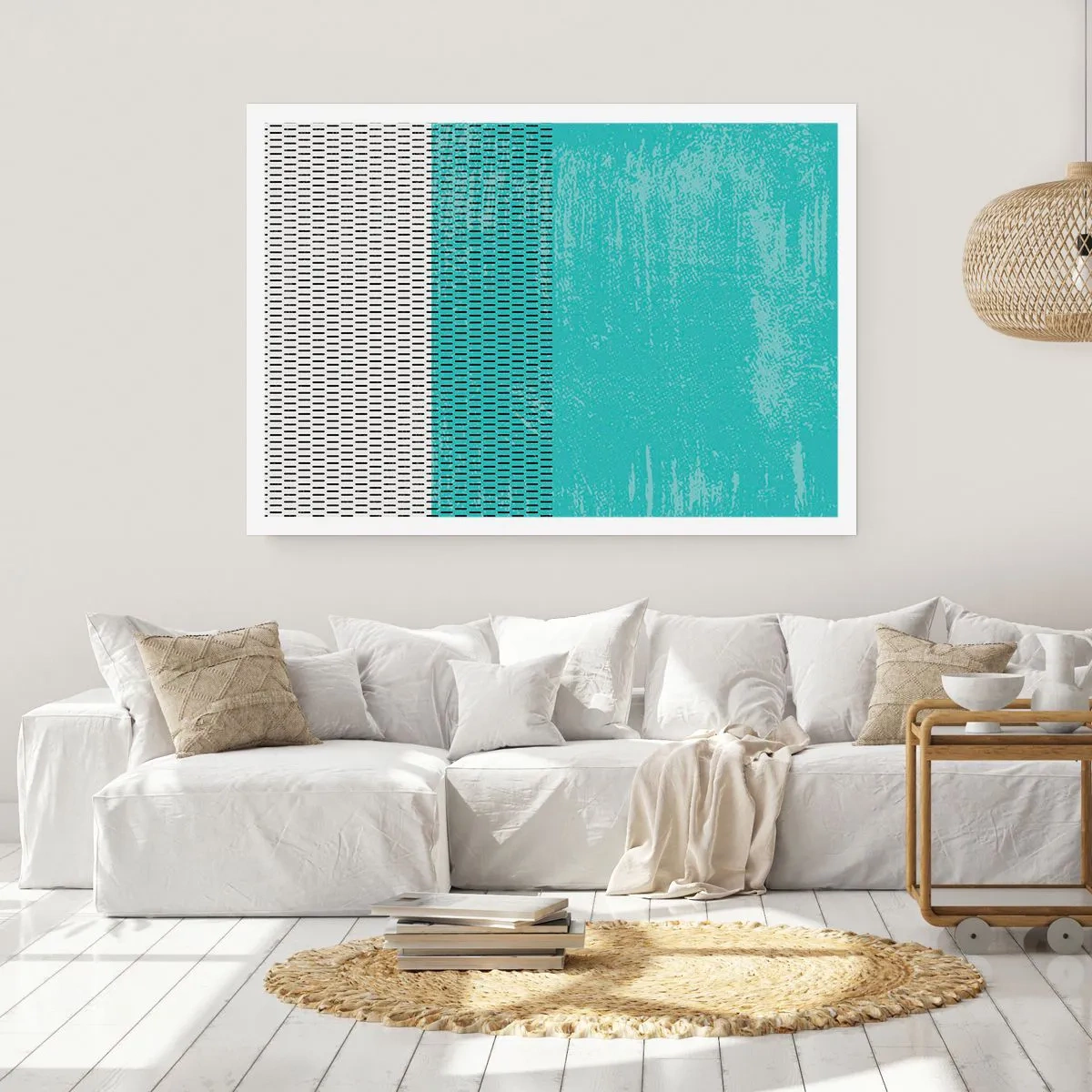 Affiche - Poster - Composition géométrique avec turquoise et lignes - 100x70cm - Composition équilibrée - Décoration murale moderne pour le salon et la chambre ARTTOR