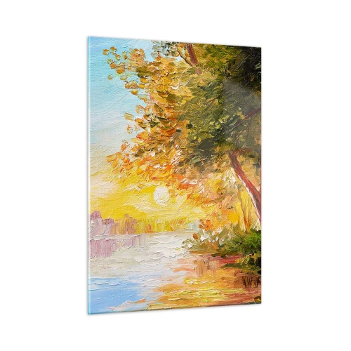 Impression sur verre - Image sur verre - Lac avec des arbres au coucher du soleil - 50x70cm - Et in Arcadia ego - Décoration murale moderne pour le salon et la chambre ARTTOR