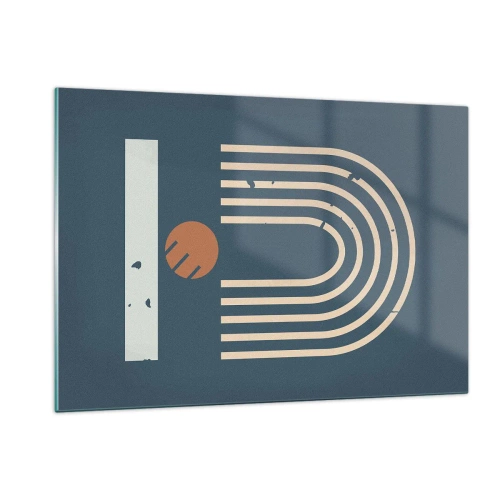 Impression sur verre - Image sur verre - Composition géométrique rétro sur fond sombre - 120x80cm - Géométrie sur la grenade - Décoration murale moderne pour le salon et la chambre ARTTOR