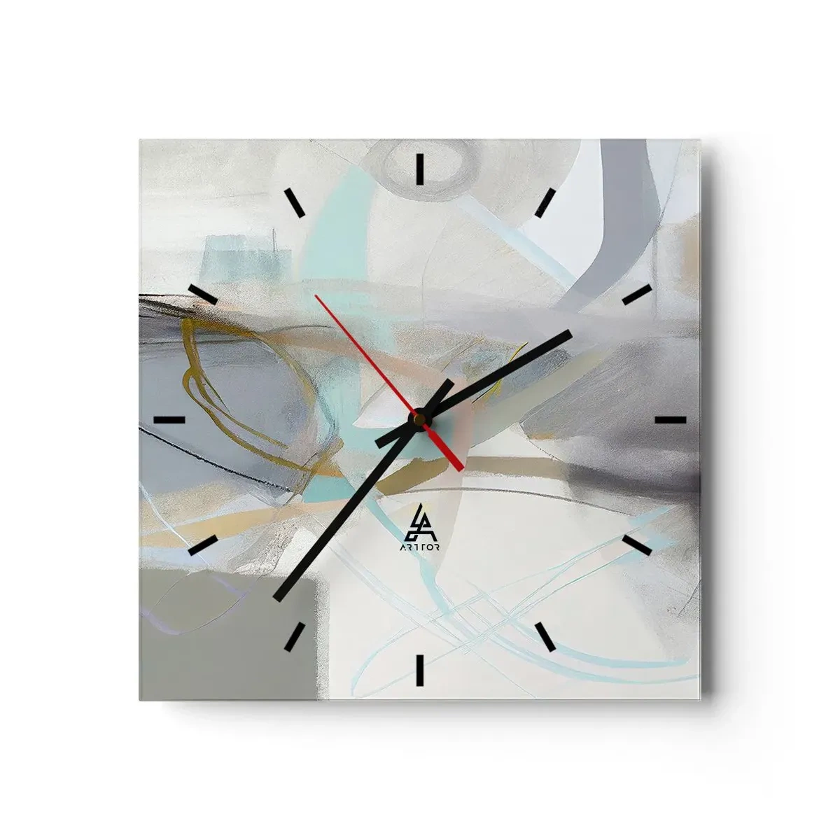 Horloge murale - Pendule murale - Abstraction pastel aux lignes délicates - 30x30cm - Abstraction brumeuse - Décoration murale moderne pour le salon et la chambre ARTTOR