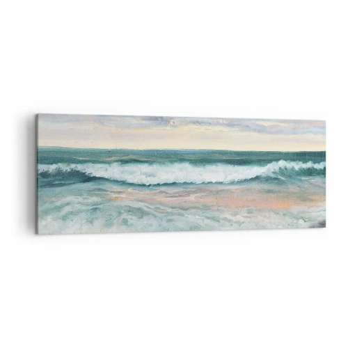 Impression sur toile - Image sur toile - Vagues de la mer contre un ciel nuageux au coucher du soleil - 140x50cm - Ici tu adouciras ton âme - Décoration murale moderne pour le salon et la chambre ARTTOR