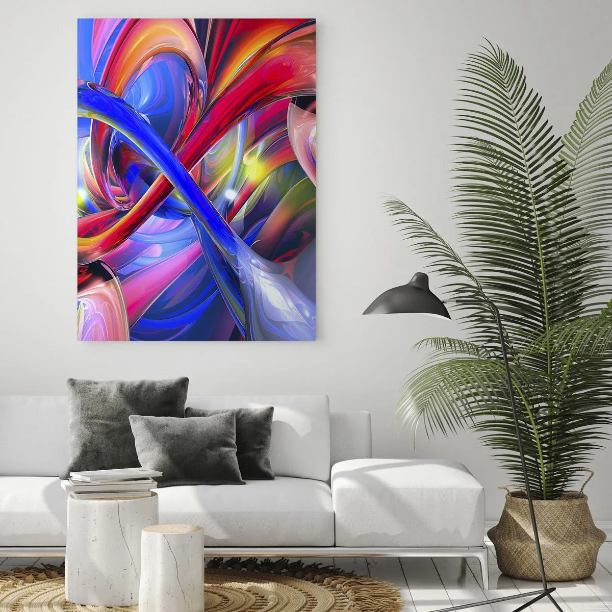 Impression sur verre - Image sur verre - Lignes abstraites et colorées et dynamiques énergiques - 50x70cm - La danse des nuances - Décoration murale moderne pour le salon et la chambre ARTTOR
