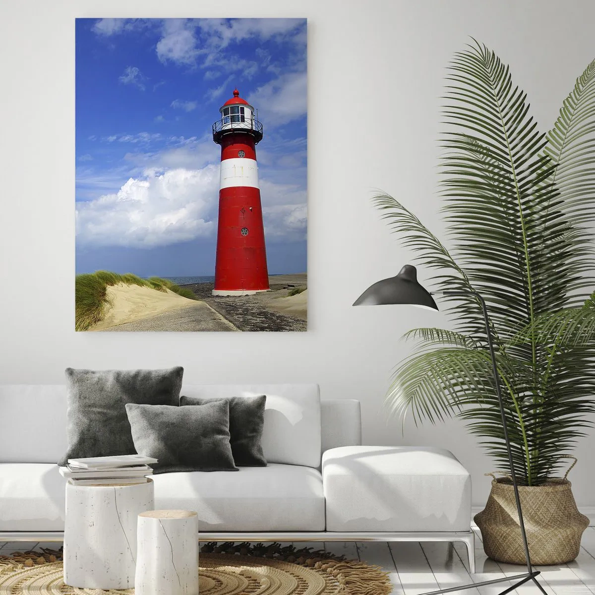 Impression sur verre - Image sur verre - Un phare rouge contre un ciel bleu - 50x70cm - Rêve de solitude - Décoration murale moderne pour le salon et la chambre ARTTOR