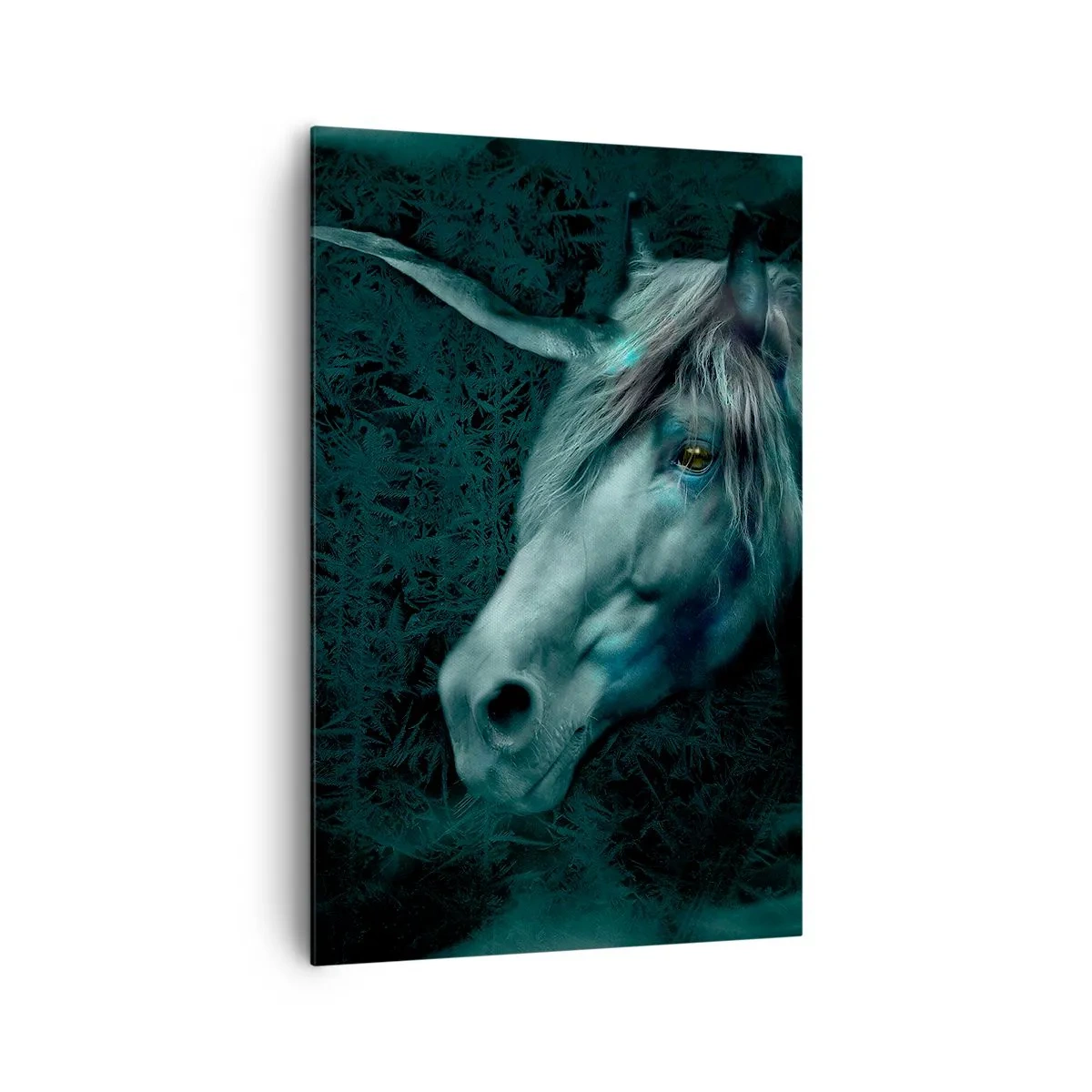 Impression sur toile - Image sur toile - Une licorne magique dans une forêt mystérieuse et sombre aux couleurs fantastiques. - 80x120cm - Dans une forêt de conte de fées - Décoration murale moderne pour le salon et la chambre ARTTOR