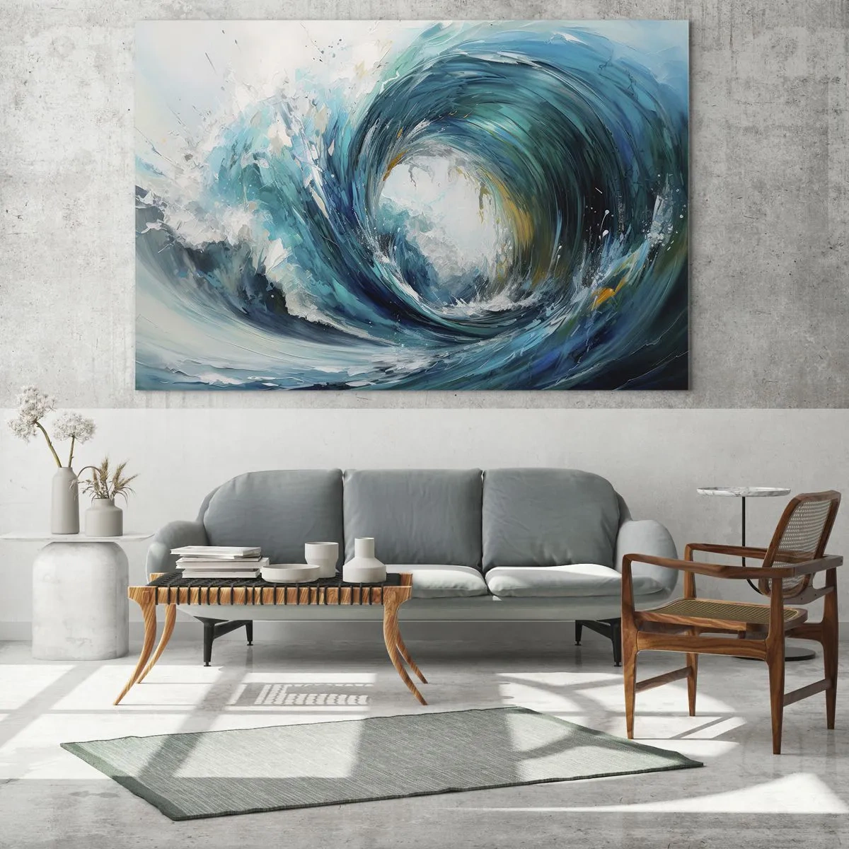 Impression sur verre - Image sur verre - Visualisation d'une puissante vague de mer sous la forme d'un tourbillon d'un bleu intense - 100x70cm - Portail maritime - Décoration murale moderne pour le salon et la chambre ARTTOR