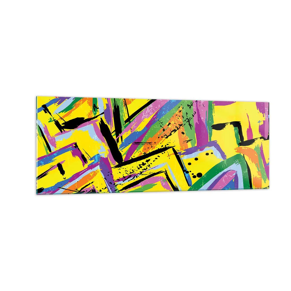 Impression sur verre - Image sur verre - Abstraction vivante aux couleurs vives et aux formes dynamiques - 140x50cm - Jusqu'à ce qu'il crie de joie - Décoration murale moderne pour le salon et la chambre ARTTOR