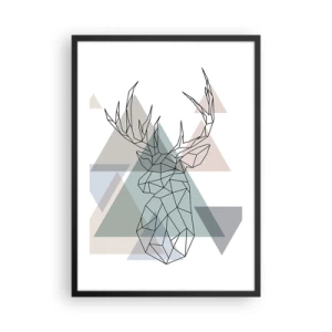 Affiche dans un cadre noir - Poster - Silhouette géométrique d'un cerf sur fond de triangles - 50x70cm - Dans une forêt géométrique - Décoration murale moderne pour le salon et la chambre ARTTOR