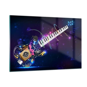 Impression sur verre - Image sur verre - Composition musicale colorée avec instruments et notes - 120x80cm - Et tout va bien - Décoration murale moderne pour le salon et la chambre ARTTOR