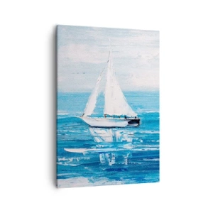 Impression sur toile - Image sur toile - Yachts sur la mer bleue dans un style artistique - 50x70cm - Avec un ami à mes côtés - Décoration murale moderne pour le salon et la chambre ARTTOR
