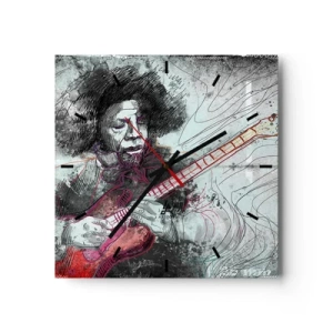 Horloge murale - Pendule murale - Portrait artistique d'un guitariste en technique d'esquisse - 30x30cm - Sur les vagues de la musique - Décoration murale moderne pour le salon et la chambre ARTTOR