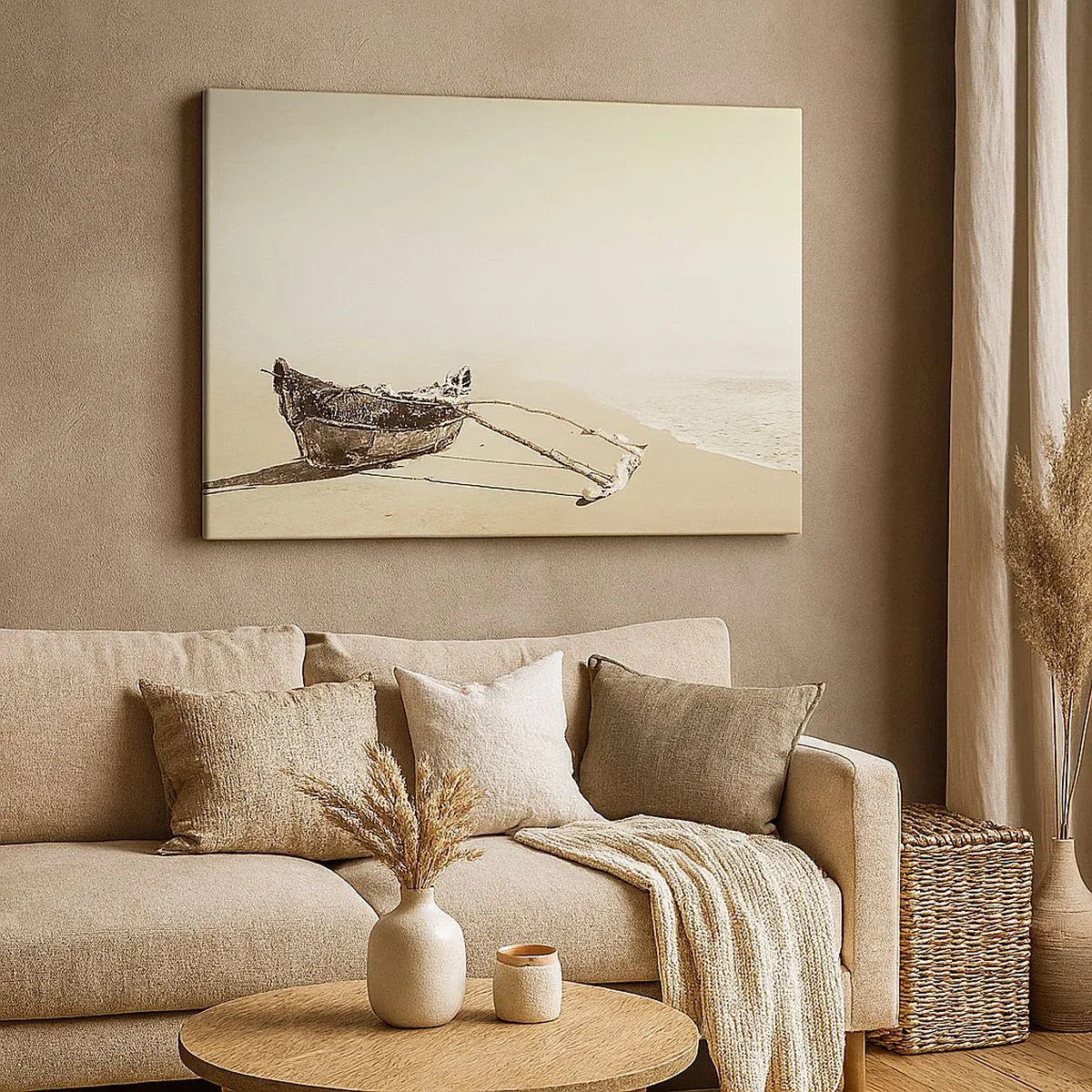Impression sur toile - Image sur toile - Vieux bateau de pêche sur une plage de sable - 70x50cm - Mémoire des mers du sud - Décoration murale moderne pour le salon et la chambre ARTTOR
