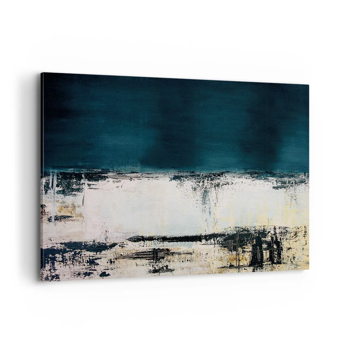 Impression sur toile - Image sur toile - Composition horizontale abstraite dans les tons bleu marine et blanc - 120x80cm - Composition horizontale - Décoration murale moderne pour le salon et la chambre ARTTOR