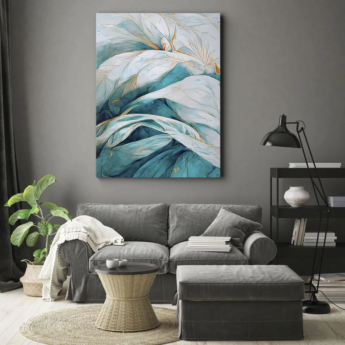 Impression sur toile - Image sur toile - Abstraction bleue avec un motif doré - 45x80 cm