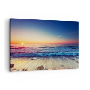 Impression sur toile - Image sur toile - Coucher de soleil sur une mer calme avec des vagues - 100x70cm - Mais quel horizon ? - Décoration murale moderne pour le salon et la chambre ARTTOR