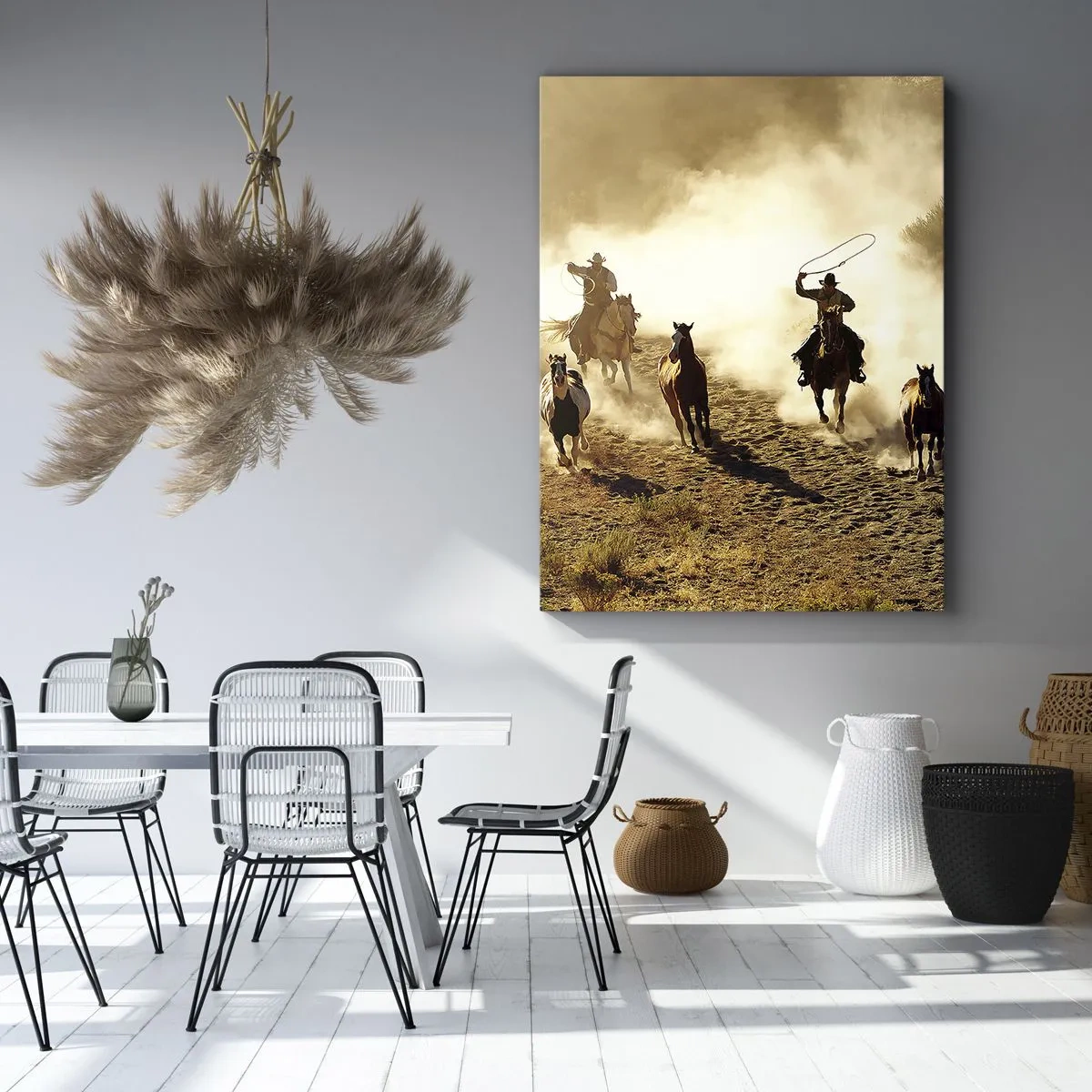 Impression sur toile - Image sur toile - Cowboys à cheval en action sur un terrain désertique - 70x100cm - L'ouest vraiment sauvage - Décoration murale moderne pour le salon et la chambre ARTTOR