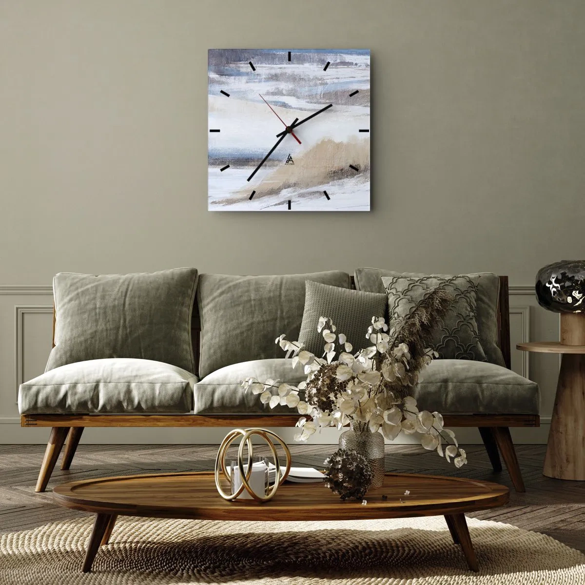 Horloge murale - Pendule murale - Paysage d'hiver abstrait dans les tons de blanc et de bleu - 30x30cm - Composition hivernale - Décoration murale moderne pour le salon et la chambre ARTTOR