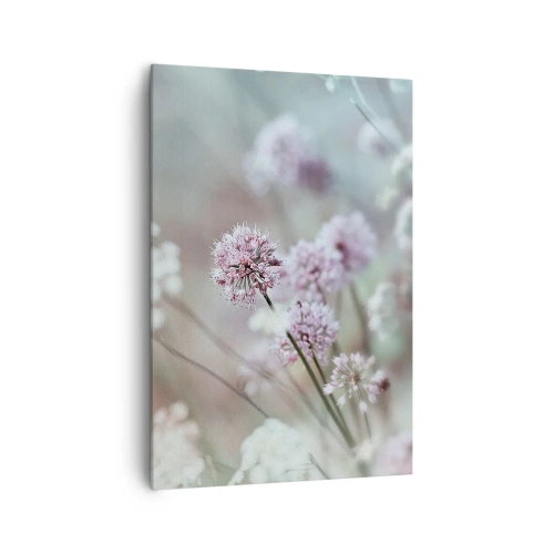 Impression sur toile - Image sur toile - Fleurs délicates aux tons pastel - 70x100cm - Herbes douces en filigrane - Décoration murale moderne pour le salon et la chambre ARTTOR