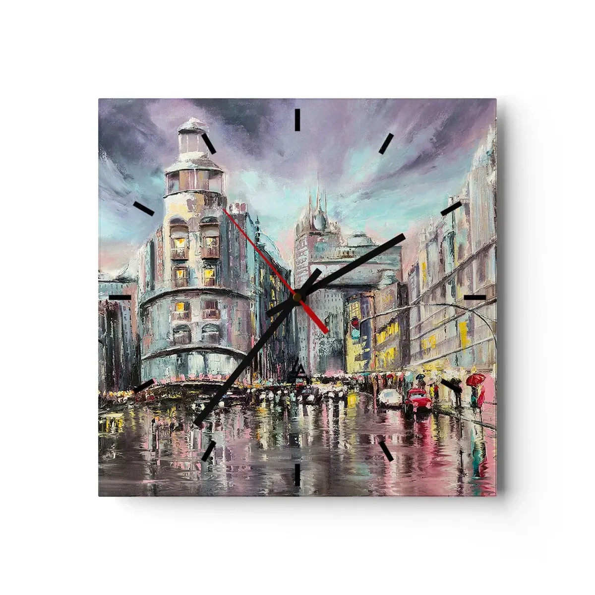 Horloge murale - Pendule murale - Vue nocturne de la ville avec des reflets sur la rue mouillée - 30x30cm - Ce sera une soirée réussie - Décoration murale moderne pour le salon et la chambre ARTTOR