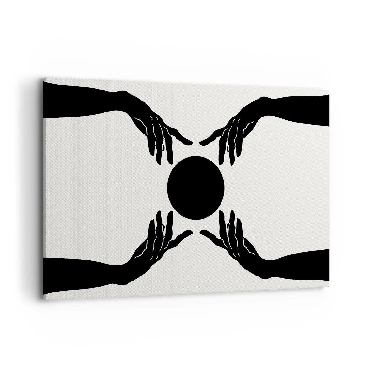 Impression sur toile - Image sur toile - Mains noires dans une composition symétrique avec une boule - 120x80cm - Signe secret - Décoration murale moderne pour le salon et la chambre ARTTOR