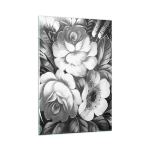 Impression sur verre - Image sur verre - Fleurs noires et blanches dans une composition classique et élégante - 80x120cm - Belle même en gris - Décoration murale moderne pour le salon et la chambre ARTTOR
