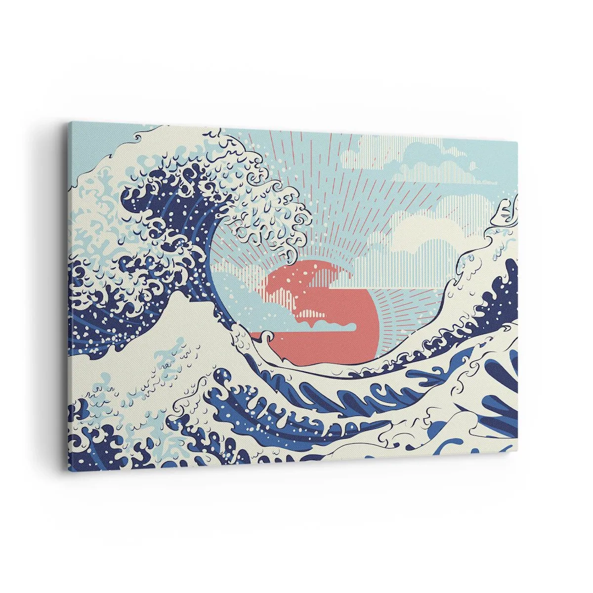 Impression sur toile - Image sur toile - Vagues de l'océan et coucher de soleil à la japonaise - 100x70cm - D'une inspiration japonnaise - Décoration murale moderne pour le salon et la chambre ARTTOR