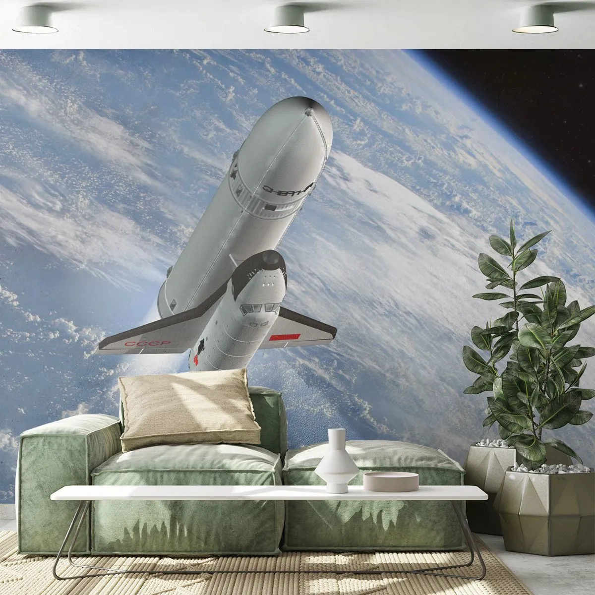 Papier Peint Photo Premium Sand - La navette spatiale dans l'espace au-dessus de la Terre - 100x70cm - Ascension cosmique - Décoration murale moderne pour le salon et la chambre ARTTOR