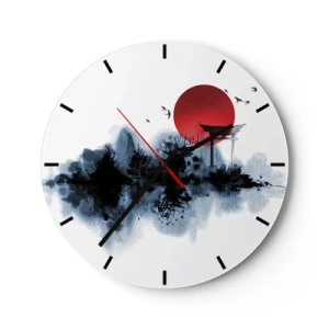 Horloge murale - Pendule murale - Une boule de soleil rouge et un torii de style japonais au-dessus de l'eau - 30x30cm - Vue japonnaise - Décoration murale moderne pour le salon, la cuisine et la chambre ARTTOR