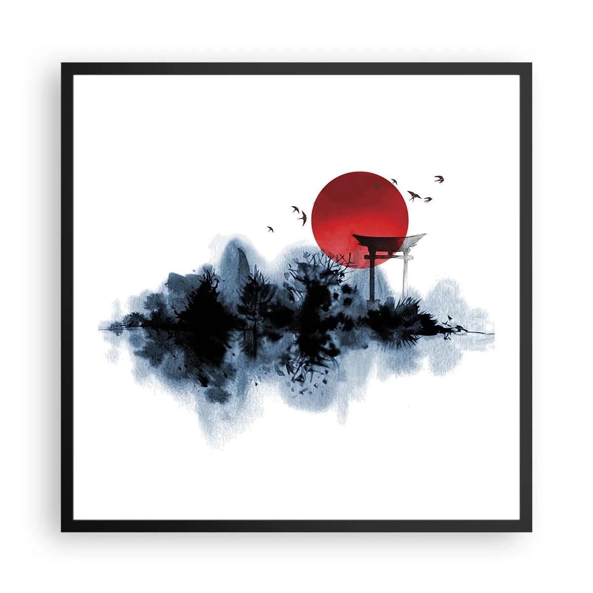 Affiche dans un cadre noir - Poster - Vue japonnaise - 60x60 cm