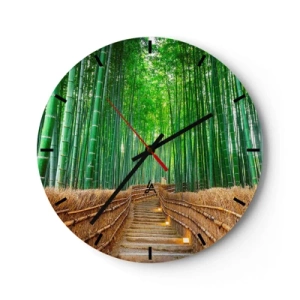 Horloge murale - Pendule murale - Escaliers dans une forêt de bambous éclairés par des lanternes - 30x30cm - L'essence de la nature asiatique - Décoration murale moderne pour le salon, la cuisine et la chambre ARTTOR