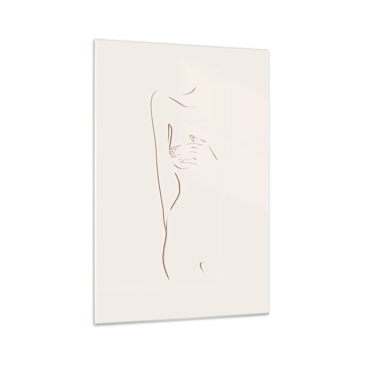 Impression sur verre - Image sur verre - Un dessin au trait subtil d'une silhouette sur un fond clair - 70x100cm - La forme du désir - Décoration murale moderne pour le salon et la chambre ARTTOR