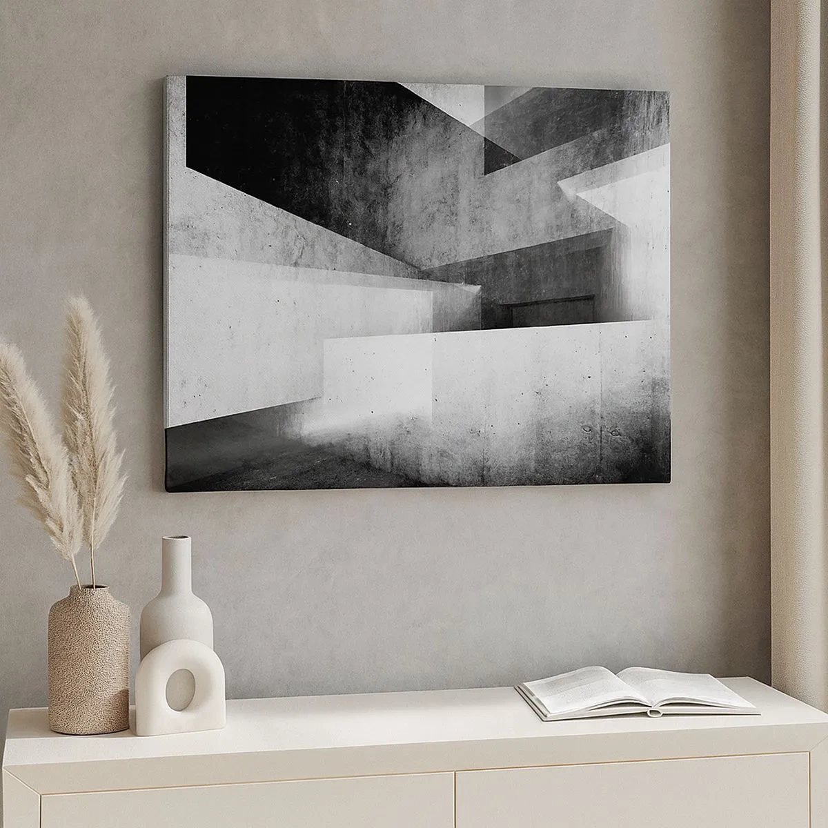 Impression sur toile - Image sur toile - Formes géométriques dans une composition monochrome - 70x50cm - Structure de l'espace - Décoration murale moderne pour le salon et la chambre ARTTOR